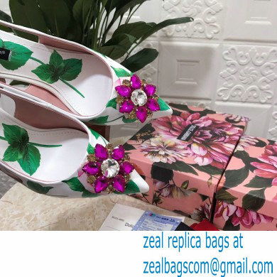 Dolce  &  Gabbana Heel 6.5cm Leather Print Slingbacks with Crystal Flower 02 2021